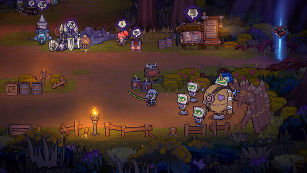 Screenshot from Lost Castle 2 showing a player character facing a group of enemies in a colorful forest setting.