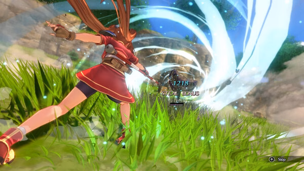 Screenshot from Trails in the Sky 1st Chapter showing a character attacking an enemy with a swirling energy effect.
